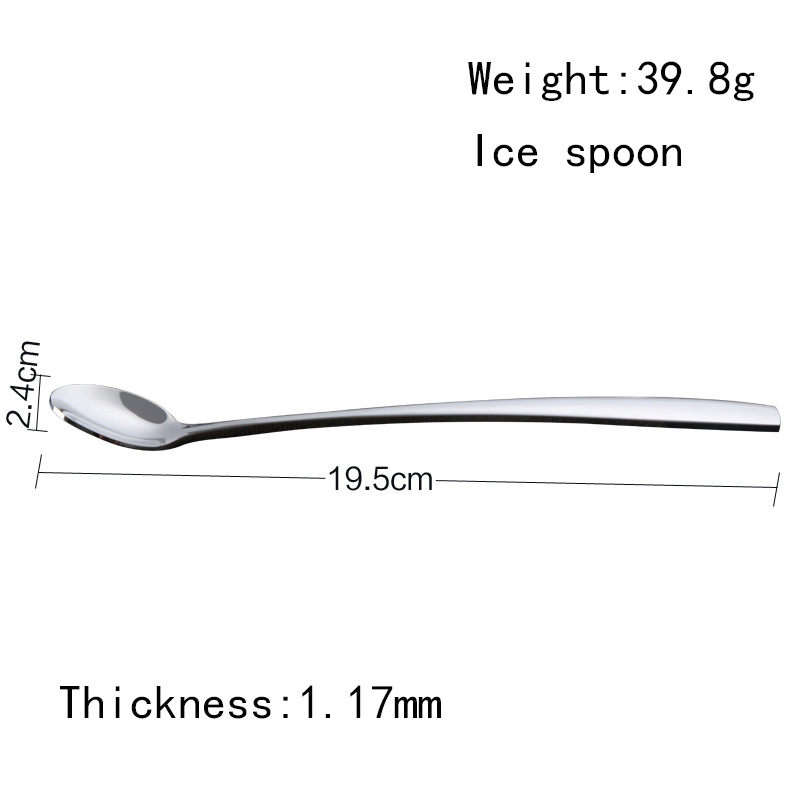 Stainless Steel Spoon Silverware Polished Metal Long Handle Ice Spoon Quality Silver Cutlery Ice Spoon