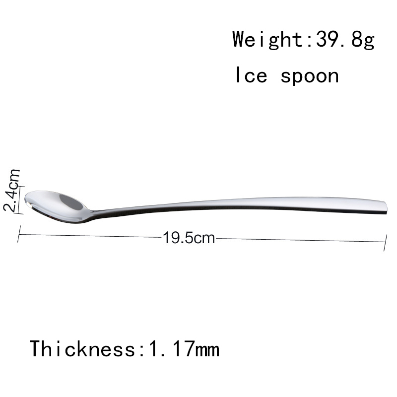 Stainless Steel Spoon Silverware Polished Metal Long Handle Ice Spoon Quality Silver Cutlery Ice Spoon