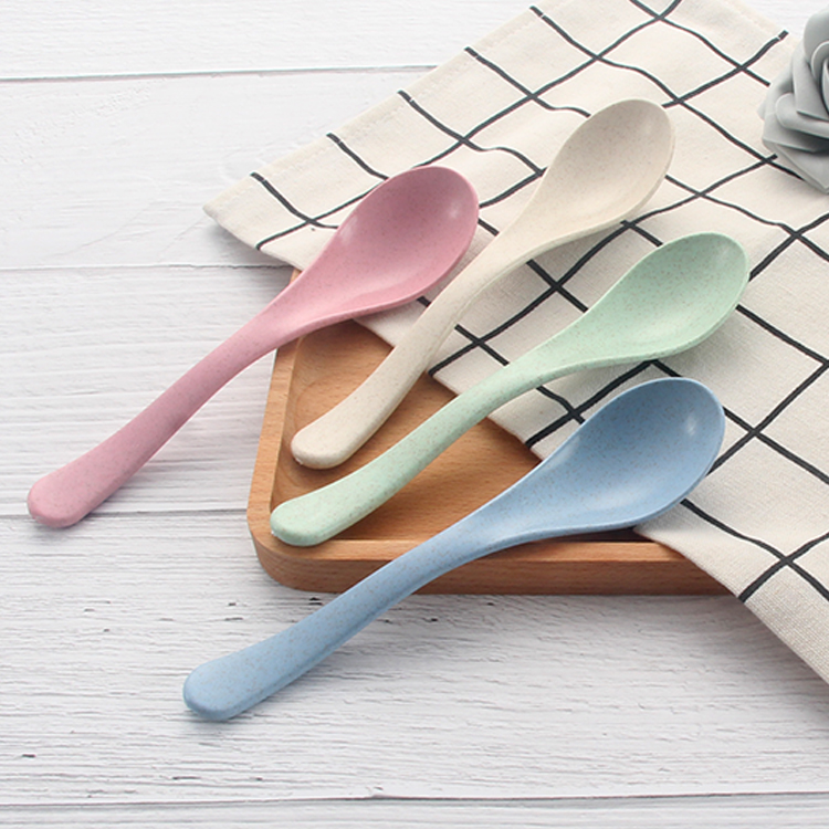 Eco-friendly material biodegradable natural wheat straw fiber rice soup spoon baby spoon spoon set