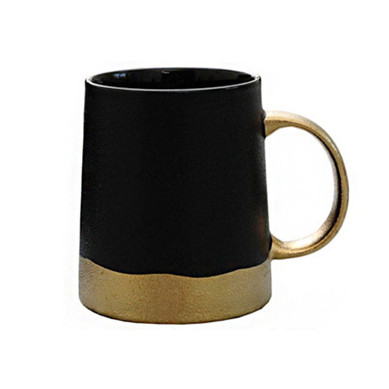 Modern Luxury Matte Black And Gold Ceramic Mug Porcelain Latte Coffee Mug Custom Tea Mug