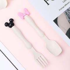 Wheat Straw Cartoon Baby Children Spoon Fork Cute Mickey Minnie Mouse Shape Plastic Baby Spoon Baby Feeding Spoon