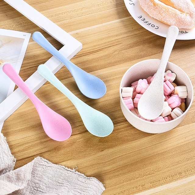 Eco-friendly material biodegradable natural wheat straw fiber rice soup spoon baby spoon spoon set