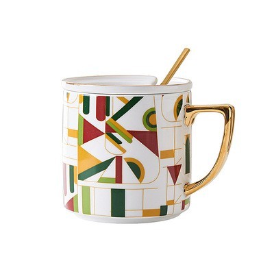 New Design Luxury Ceramic Mug Colorful Porcelain Coffee Mug Custom Tea Mug With Spoon