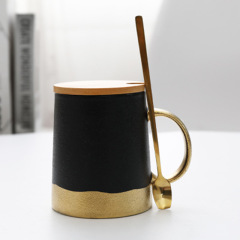 Modern Luxury Matte Black And Gold Ceramic Mug Porcelain Latte Coffee Mug Custom Tea Mug