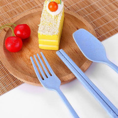 Wheat straw Nordic long-handled fork spoon chopsticks children's tableware three-piece home travel set