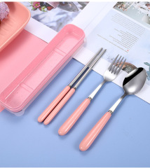 Candy color ceramic handle stainless steel tableware spoon fork chopsticks portable gift tableware set three-piece set
