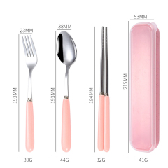 Candy color ceramic handle stainless steel tableware spoon fork chopsticks portable gift tableware set three-piece set