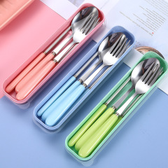 Candy color ceramic handle stainless steel tableware spoon fork chopsticks portable gift tableware set three-piece set