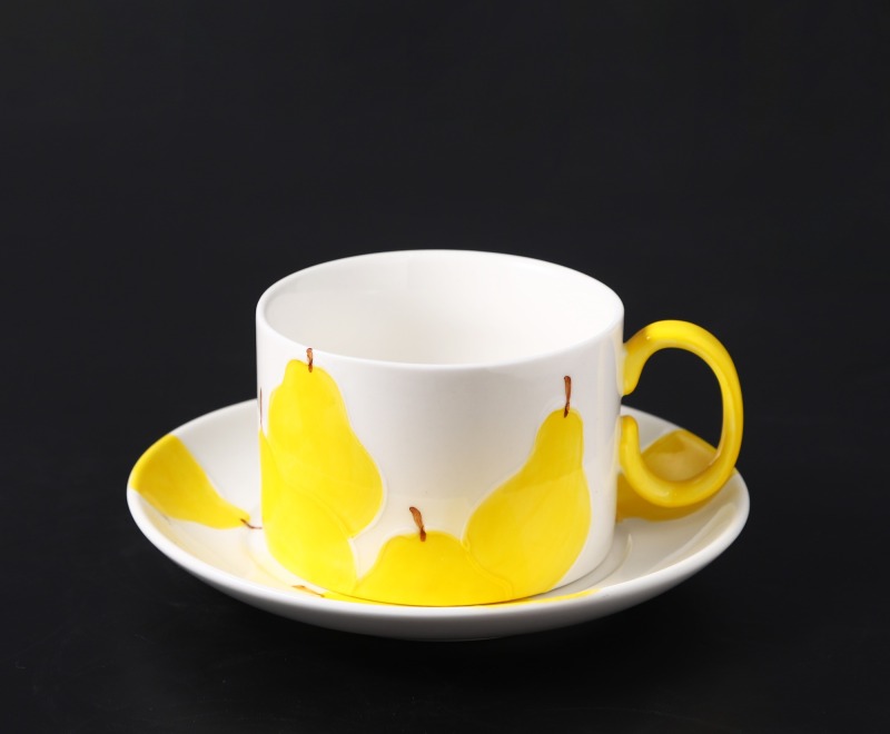 Yellow Pear Design Ceramic Coffee Mug Tea Mug With Saucer Children Breakfast Milk Mug Birthday Gift Cup