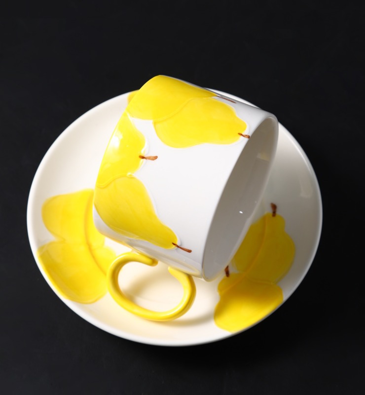 Yellow Pear Design Ceramic Coffee Mug Tea Mug With Saucer Children Breakfast Milk Mug Birthday Gift Cup