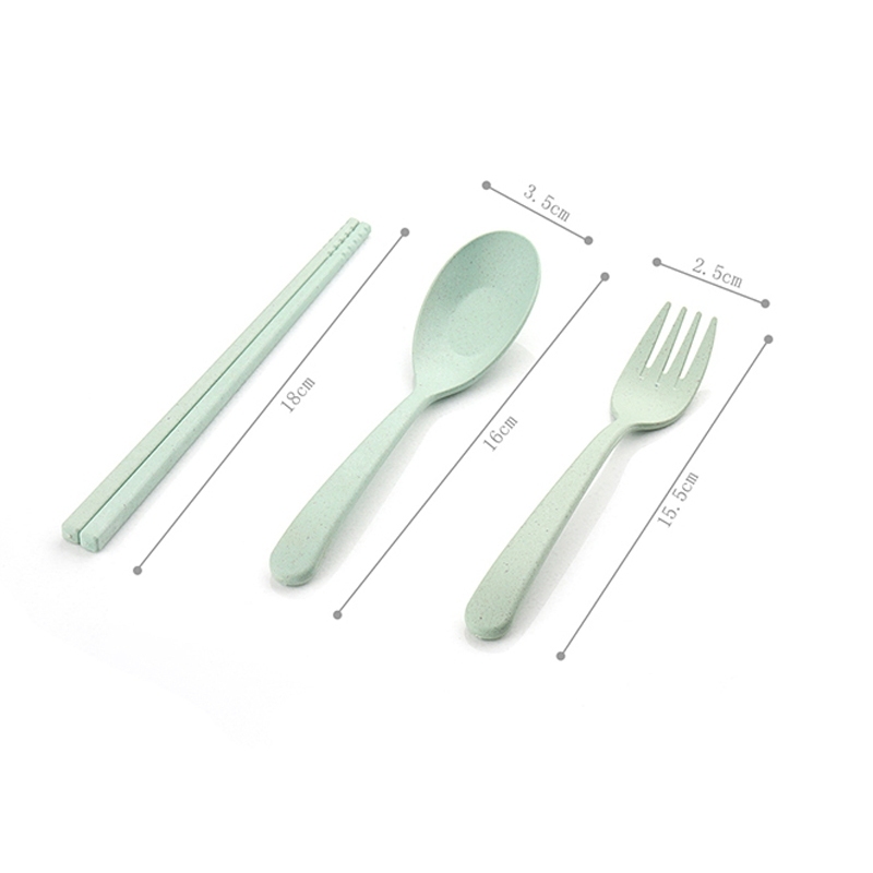 Wheat straw plastic tableware travel portable tableware three-piece children's anti-fall outdoor portable tableware set