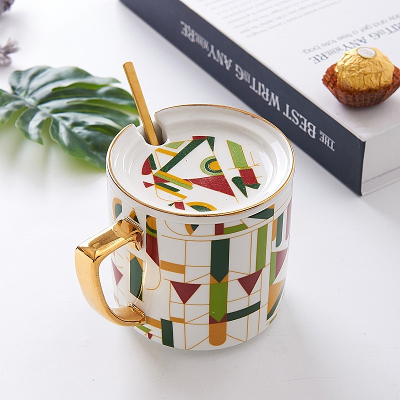 New Design Luxury Ceramic Mug Colorful Porcelain Coffee Mug Custom Tea Mug With Spoon