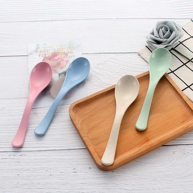 Eco-friendly material biodegradable natural wheat straw fiber rice soup spoon baby spoon spoon set
