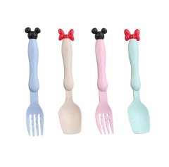 Wheat Straw Cartoon Baby Children Spoon Fork Cute Mickey Minnie Mouse Shape Plastic Baby Spoon Baby Feeding Spoon