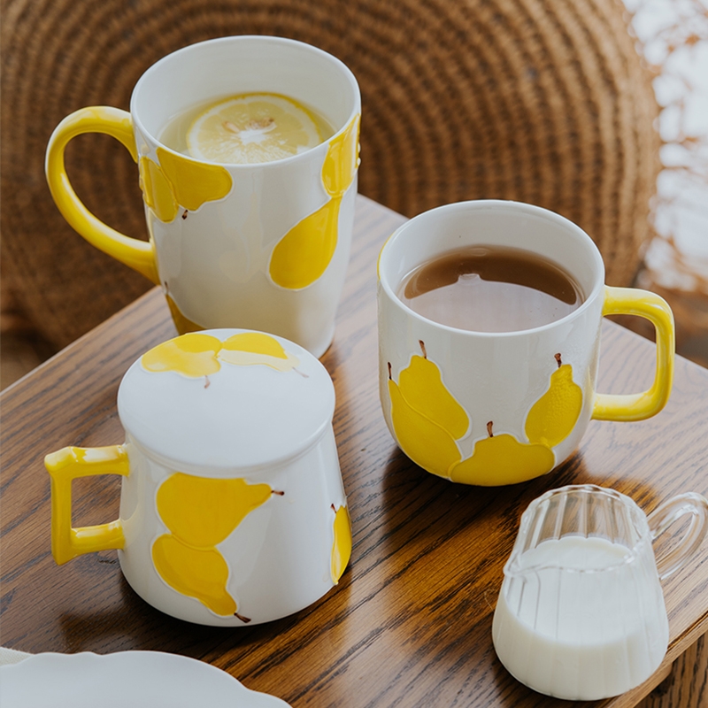 Funny Yellow Pear Design Ceramic Coffee Mug Custom Tea Mug Large Capacity Children Milk Mug