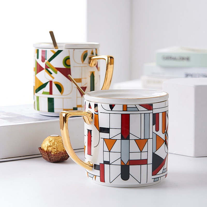 New Design Luxury Ceramic Mug Colorful Porcelain Coffee Mug Custom Tea Mug With Spoon