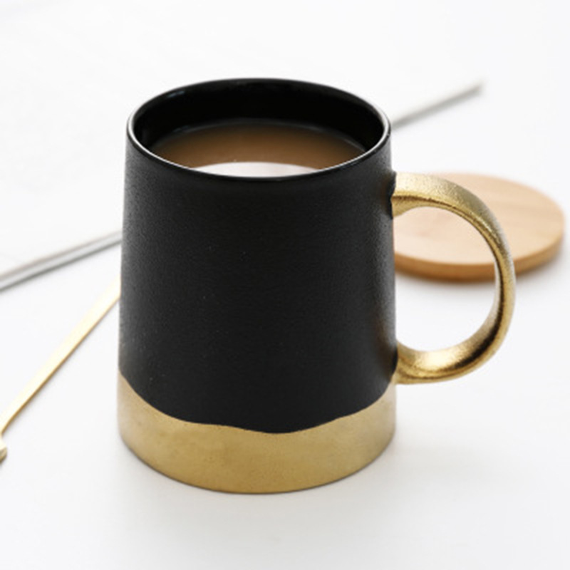 Modern Luxury Matte Black And Gold Ceramic Mug Porcelain Latte Coffee Mug Custom Tea Mug