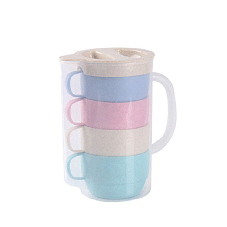 Eco-friendly biodegradable wheat kettle set coffee milk cup Nordic four colors drinkware tea cups & saucers