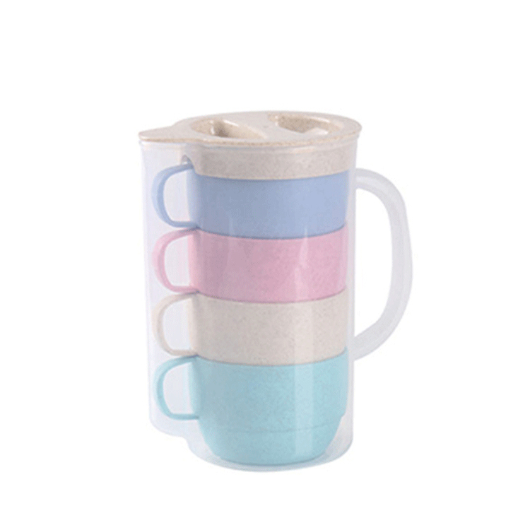 Eco-friendly biodegradable wheat kettle set coffee milk cup Nordic four colors drinkware tea cups & saucers
