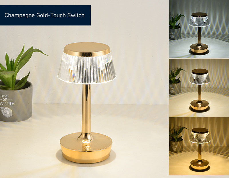 Luxury Acrylic Table Lamp Rechargeable Bedside Crystal Light LED Touch Control Night Lamp Home Hotel