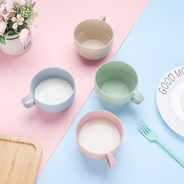 Eco-friendly biodegradable wheat kettle set coffee milk cup Nordic four colors drinkware tea cups & saucers