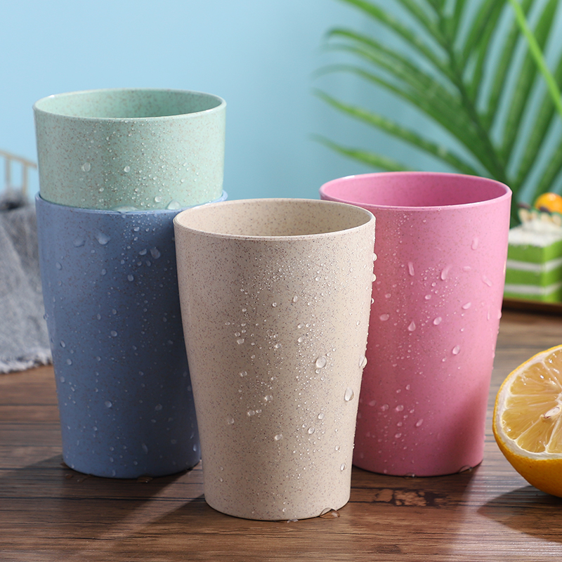 Fashionable shape wheat straw plastic cup travel environmental protection biodegradable stackable round wheat straw coffee cup