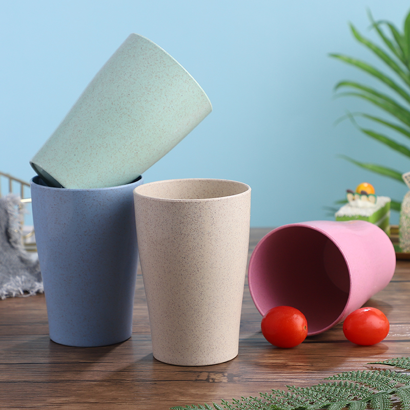 Fashionable shape wheat straw plastic cup travel environmental protection biodegradable stackable round wheat straw coffee cup
