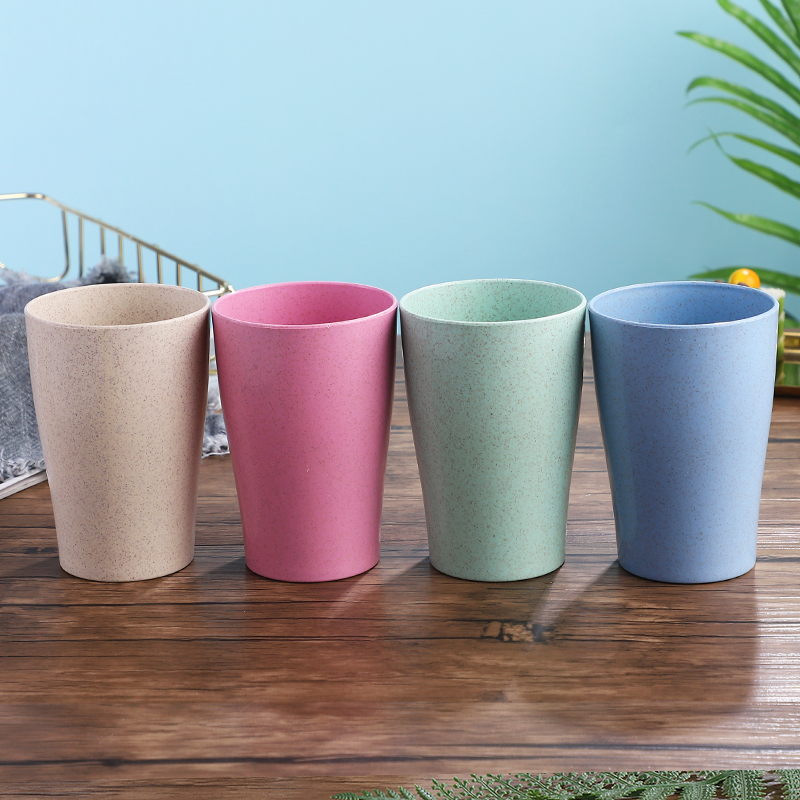 Fashionable shape wheat straw plastic cup travel environmental protection biodegradable stackable round wheat straw coffee cup