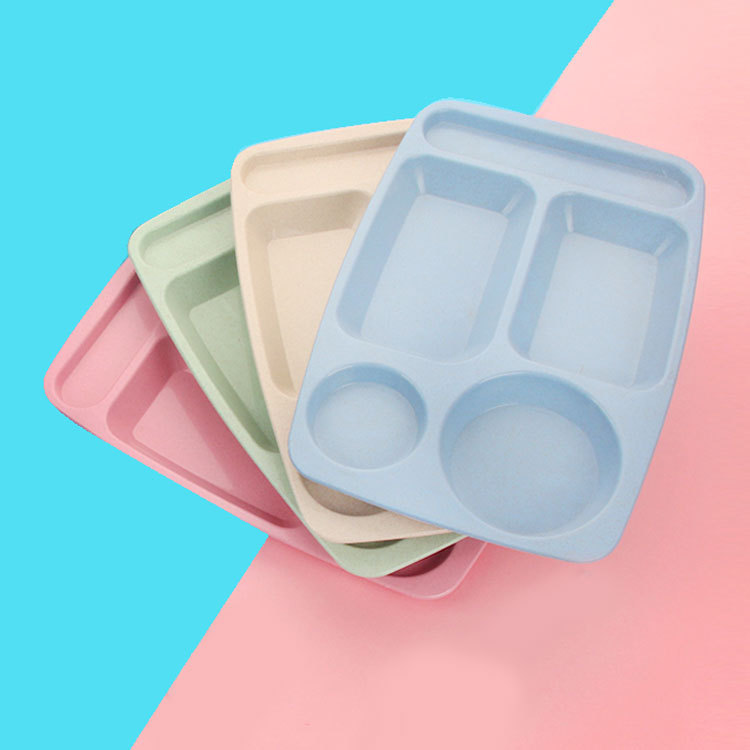 Wheat straw dinner plate Nordic four-color office workers students are convenient to carry tableware plate set dinner