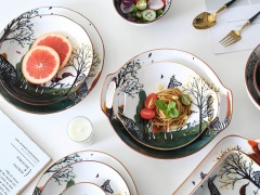 Forest Animal Design 8'' Round Deep Dish Ceramic Dinnerware Set Family Hotel Wedding Restaurant Porcelain Tableware Set