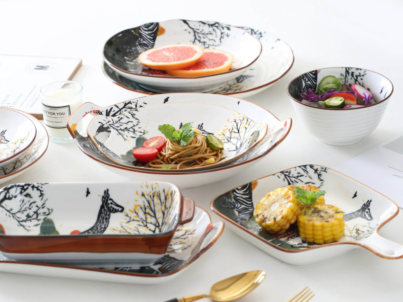 Animal Design Tableware 4.75'' Irregular Ceramic Bowl Modern Dinner Plates and Bowls Family Children's Dinnerware Set