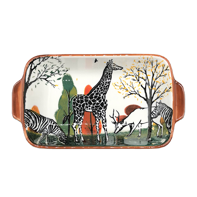 Ceramic Tableware Set 9'' Rectangular Baking Dish Nordic Forest Animal Design Family Hotel Restaurant Porcelain Dinnerware Set