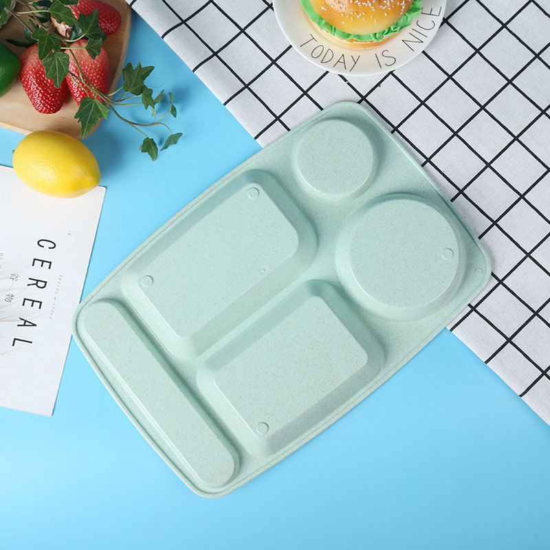 Wheat straw dinner plate Nordic four-color office workers students are convenient to carry tableware plate set dinner