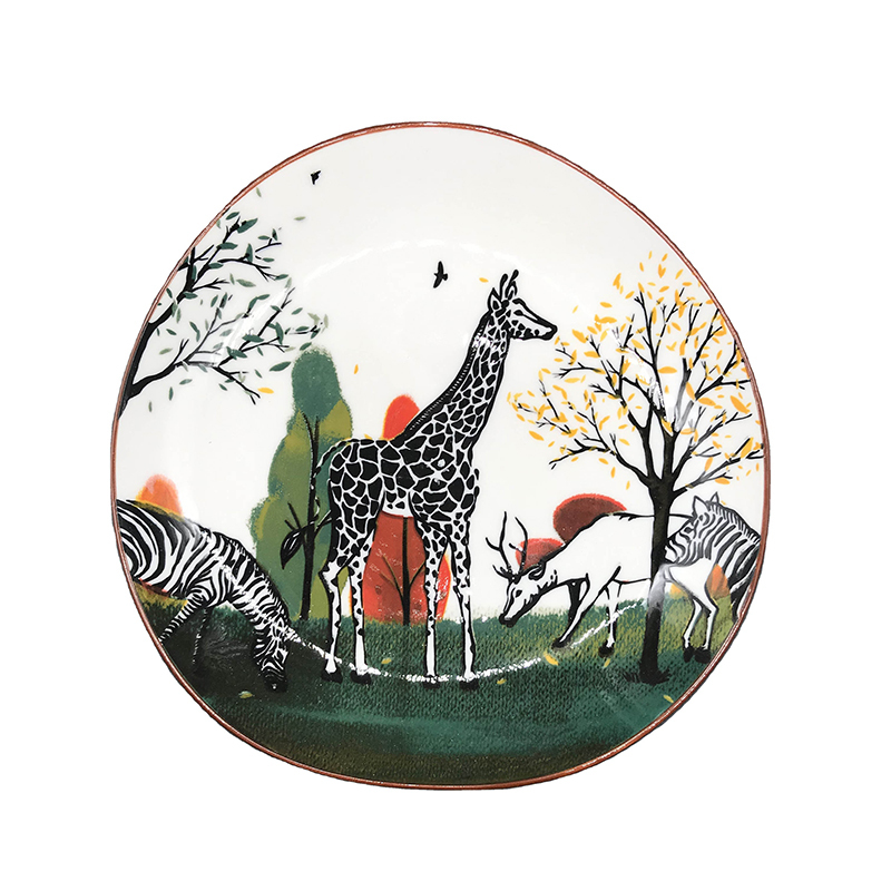 Nordic Forest Animal Ceramic Dinnerware Set 7'' Irregular Dinner Plate Family Children's Porcelain Tableware Set