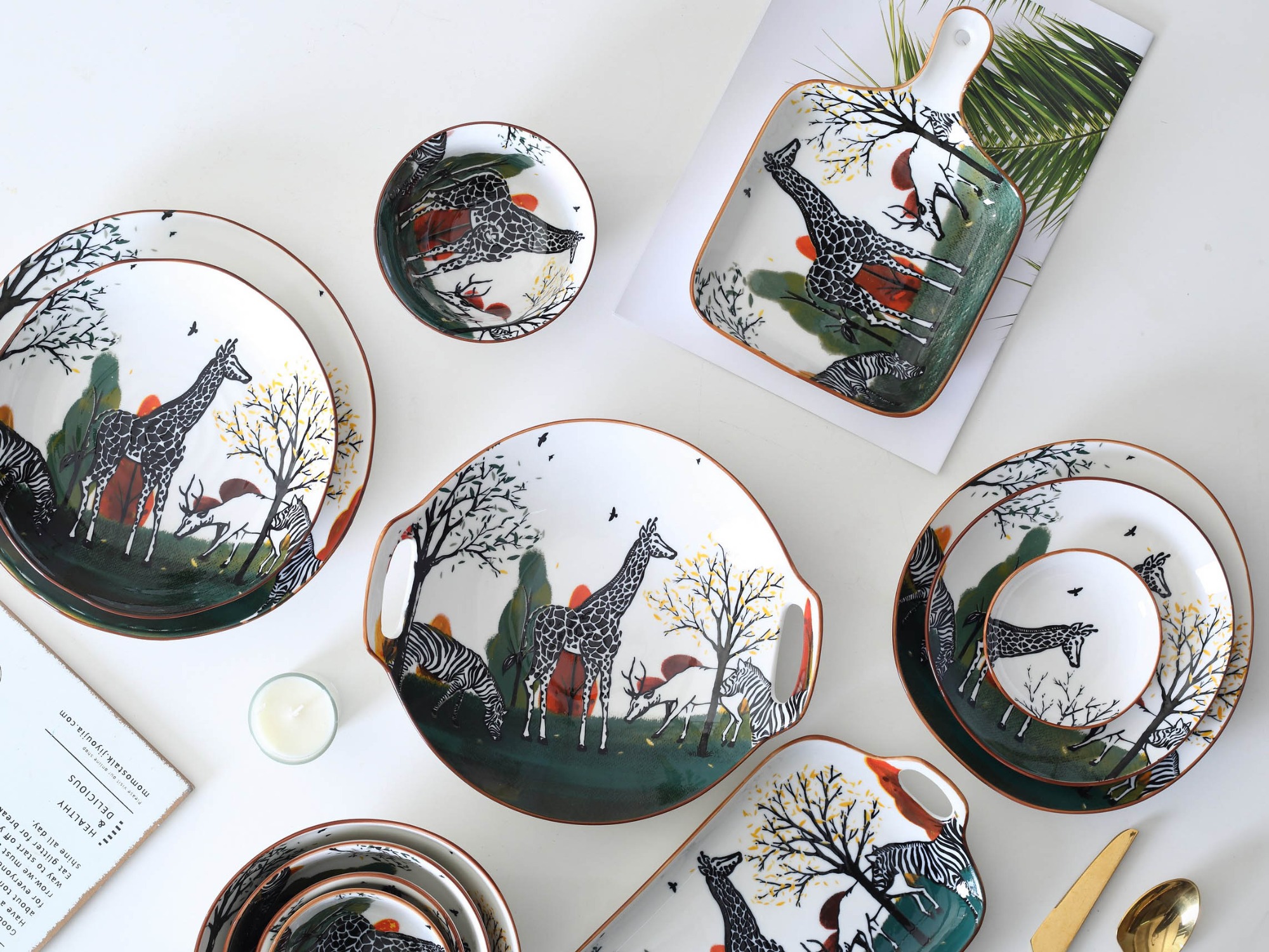 Nordic Forest Animal Ceramic Dinnerware Set 7'' Irregular Dinner Plate Family Children's Porcelain Tableware Set