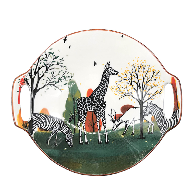 Forest Animal Design 8'' Round Deep Dish Ceramic Dinnerware Set Family Hotel Wedding Restaurant Porcelain Tableware Set