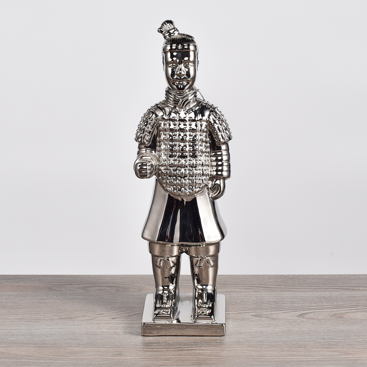 Ceramic Ornaments Terra-Cotta Warriors Figurines Ancient Soldiers Statue Silver Decorations Gift Home Hotel Wedding Decor