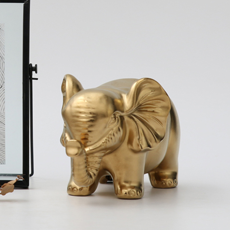 Luxury Gold Plated Small Elephant Statue Art Ornaments Ceramic Decorations Modern Home Hotel Wedding Ornament Gift