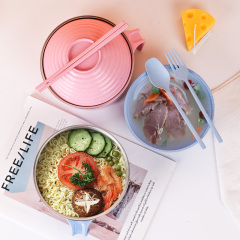 Instant noodle bowl set household instant noodle bowl with lid PP wheat 304 stainless steel kitchen accessories Bowls