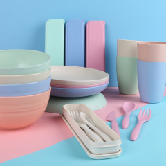 Wholesale 29 pieces of wheat straw bowls cups spoons forks chopsticks cutlery cutlery set wheat straw cutlery set plate dish