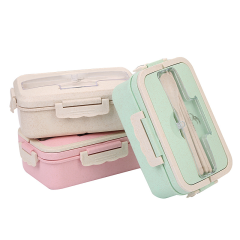 Fresh-keeping wheat straw lunch box three-grid lunch box student office worker portable lid microwave lunch box
