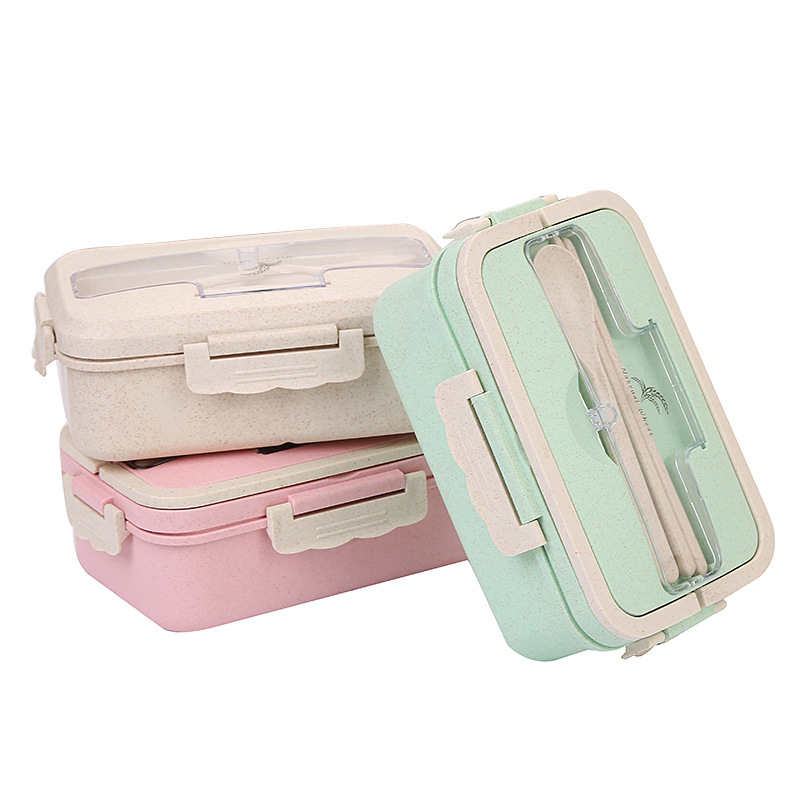 Fresh-keeping wheat straw lunch box three-grid lunch box student office worker portable lid microwave lunch box