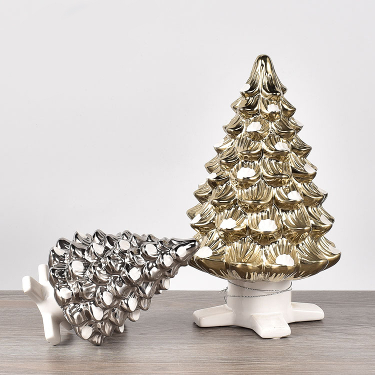 Christmas Ornaments Gift Golden Christmas Tree Small Statue Ceramic Decorations Home Hotel Store Office Decor Accessories