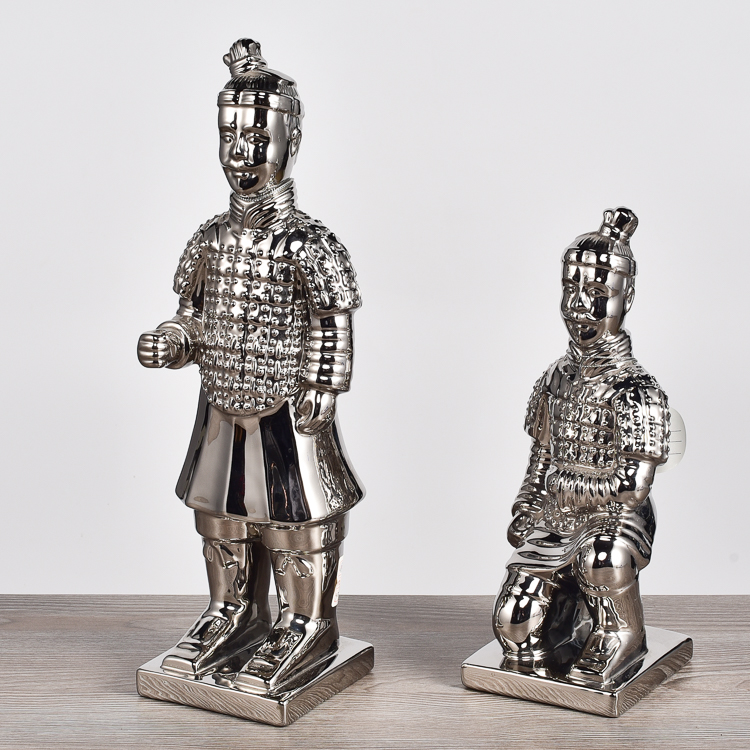 Ceramic Ornaments Terra-Cotta Warriors Figurines Ancient Soldiers Statue Silver Decorations Gift Home Hotel Wedding Decor