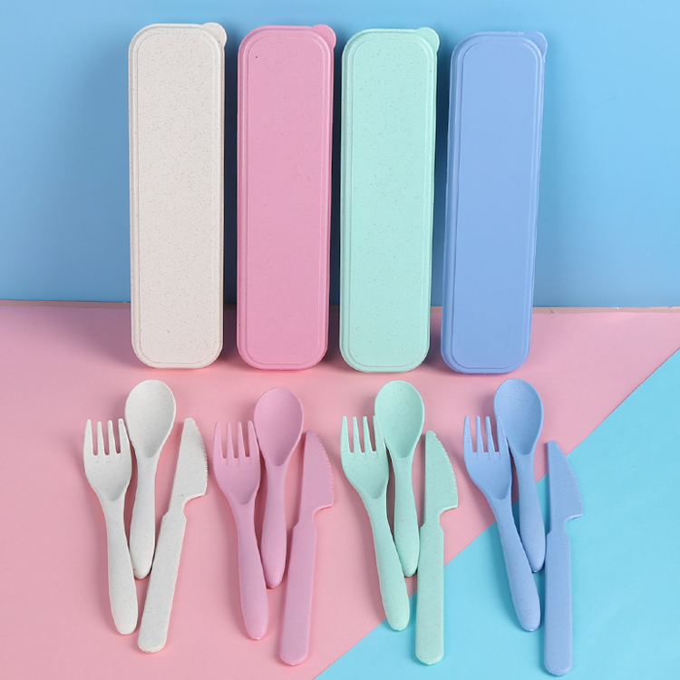 Wholesale 29 pieces of wheat straw bowls cups spoons forks chopsticks cutlery cutlery set wheat straw cutlery set plate dish