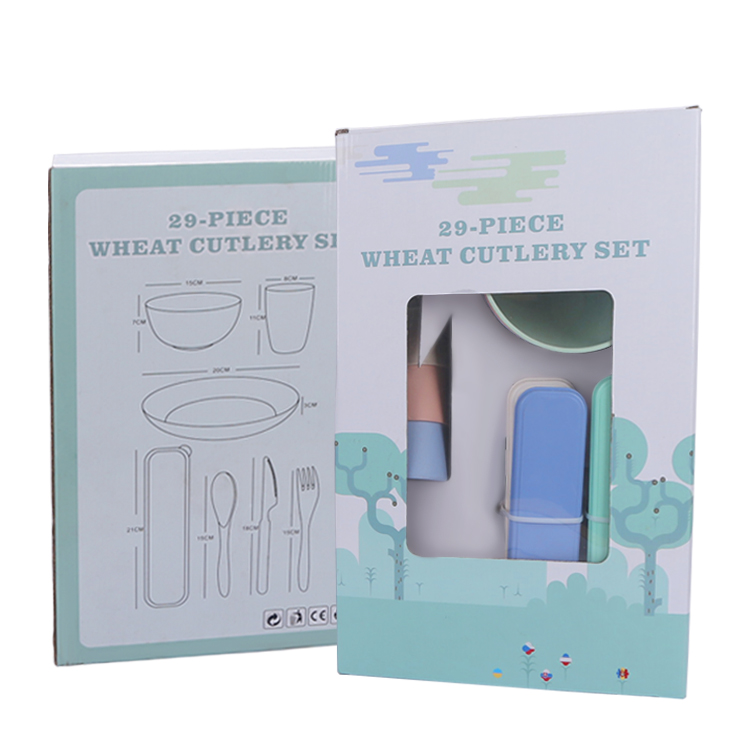 Wholesale 29 pieces of wheat straw bowls cups spoons forks chopsticks cutlery cutlery set wheat straw cutlery set plate dish