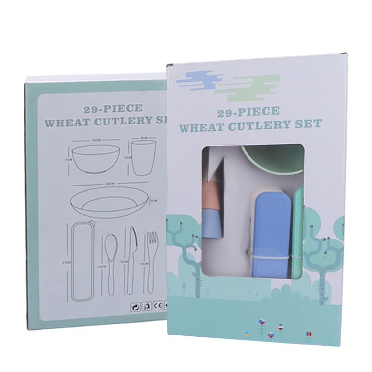 Wholesale 29 pieces of wheat straw bowls cups spoons forks chopsticks cutlery cutlery set wheat straw cutlery set plate dish