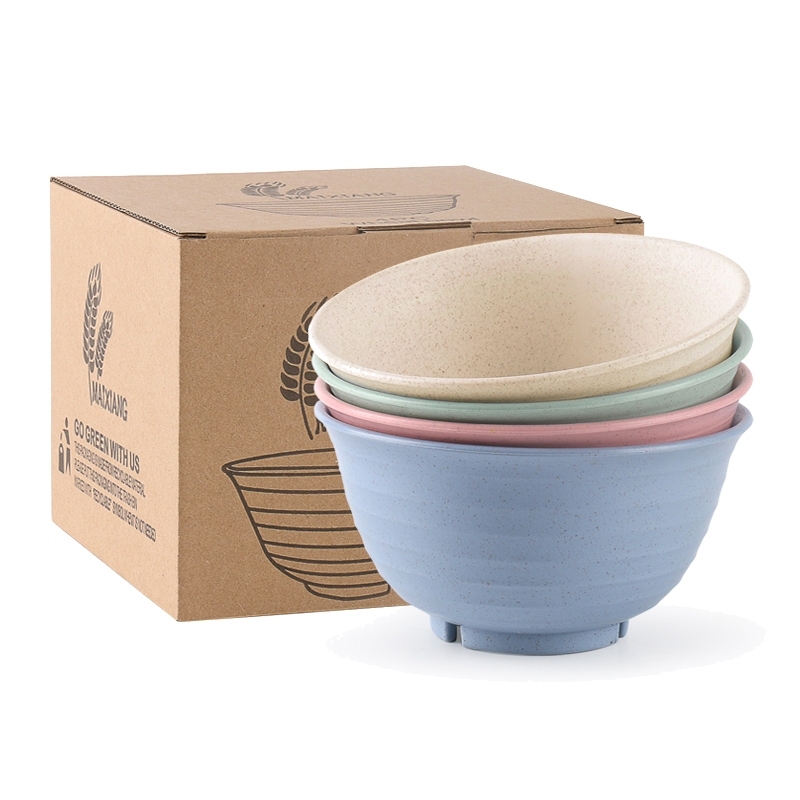 Japanese wheat straw round bowl household large rice bowl drop resistant plastic instant noodle bowl