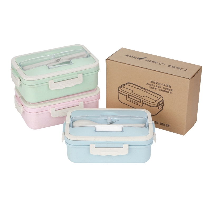 Fresh-keeping wheat straw lunch box three-grid lunch box student office worker portable lid microwave lunch box