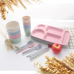 Environmental protection children's wheat straw bowls and dishes drop-proof and heat-resistant tableware six-piece set